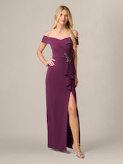 Adrianna Papell Purple Studio Off Shoulder Column Gown - Image 4 of 6