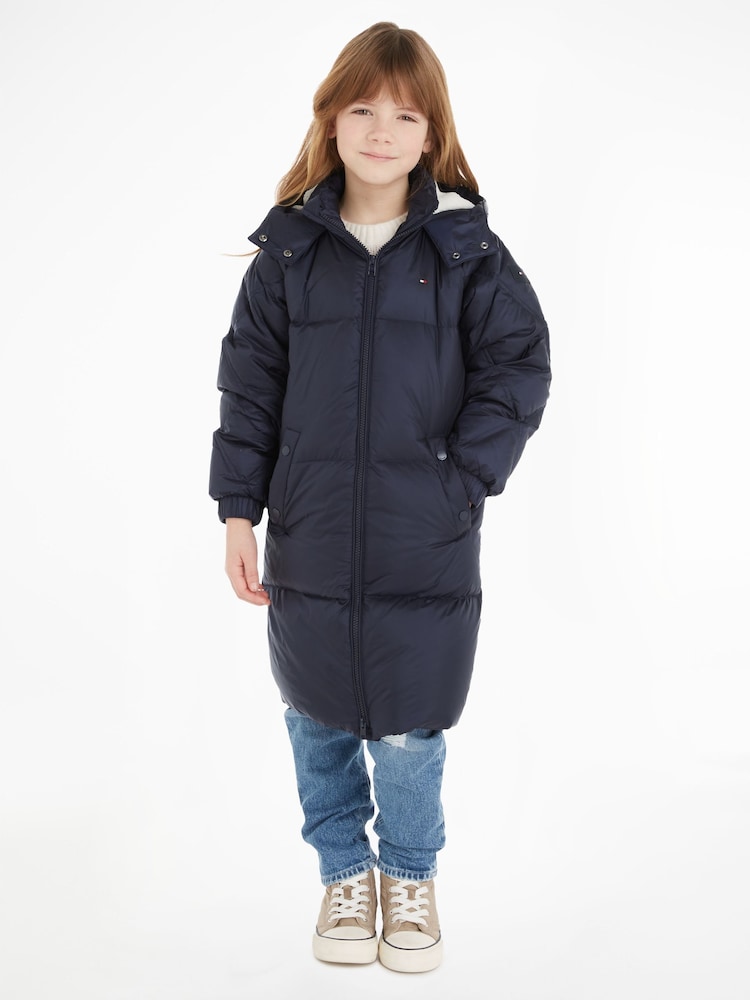 Tommy Hilfiger Kids Blue Long Quilted Puffer Coat - Image 1 of 6