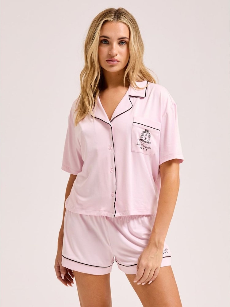 Juicy Couture Pink Chateau Couture Short Sleeve Pyjamas Set - Image 1 of 7 Juicy Couture Pink Chateau Couture Short Sleeve Pyjamas Set - Image 1 of 7