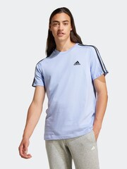 adidas Blue Essentials Single Jersey 3-Stripes 100% Cotton T-Shirt - Image 1 of 7