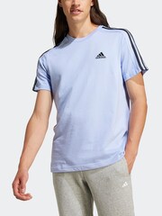 adidas Blue Essentials Single Jersey 3-Stripes 100% Cotton T-Shirt - Image 3 of 7