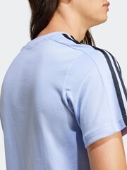 adidas Blue Essentials Single Jersey 3-Stripes 100% Cotton T-Shirt - Image 4 of 7
