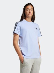 adidas Blue Essentials Single Jersey 3-Stripes 100% Cotton T-Shirt - Image 5 of 7