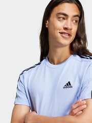 adidas Blue Essentials Single Jersey 3-Stripes 100% Cotton T-Shirt - Image 6 of 7
