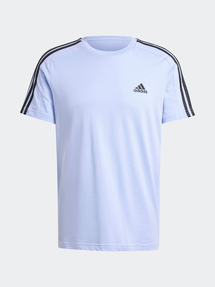 adidas Blue Essentials Single Jersey 3-Stripes 100% Cotton T-Shirt - Image 7 of 7