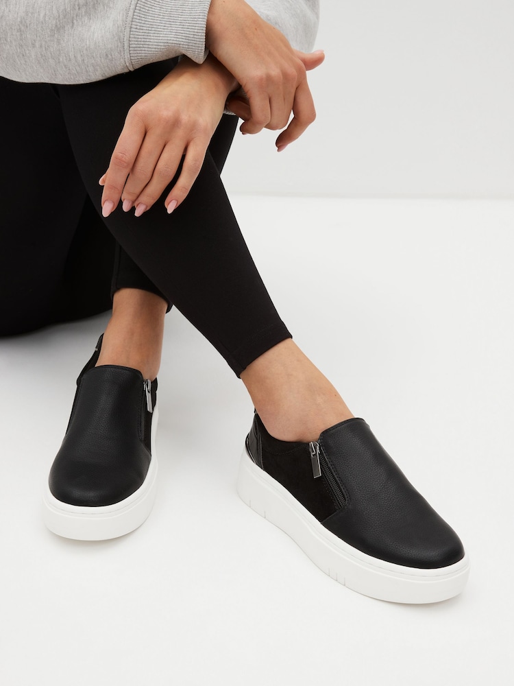 Black Forever Comfort Side Zip Metallic Detail Trainers - Image 1 of 8