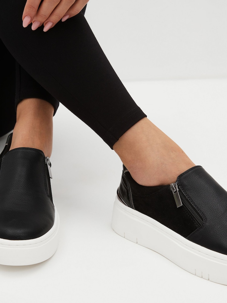 Black Forever Comfort Side Zip Metallic Detail Trainers - Image 2 of 8