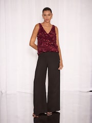 Lipsy Burgundy Red Sequin V-Neck Vest - Image 2 of 5