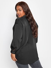 Yours Curve Black Cuffed Sleeve 100% Cotton Shirt - Image 2 of 4