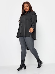 Yours Curve Black Cuffed Sleeve 100% Cotton Shirt - Image 3 of 4