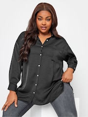 Yours Curve Black Cuffed Sleeve 100% Cotton Shirt - Image 4 of 4