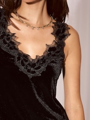 Lipsy Black Velvet Lace Trim V-Neck Vest Top - Image 6 of 6