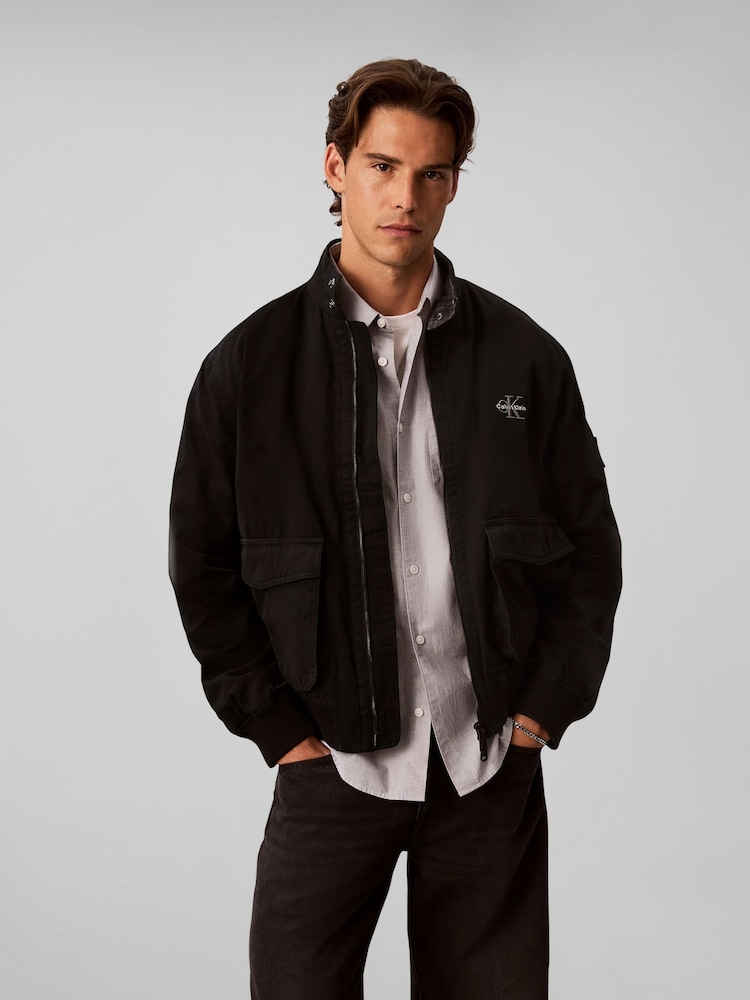 Calvin Klein Black Cotton Canvas Harrington Jacket - Image 1 of 6