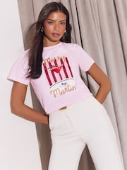Lipsy Pink Merry Martini Christmas Embellished Crew Neck T-Shirt - Image 1 of 4