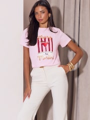 Lipsy Pink Merry Martini Christmas Embellished Crew Neck T-Shirt - Image 3 of 4