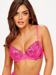 Ann Summers Pink Camille Sequin Floral Padded Plunge Bra - Image 2 of 4