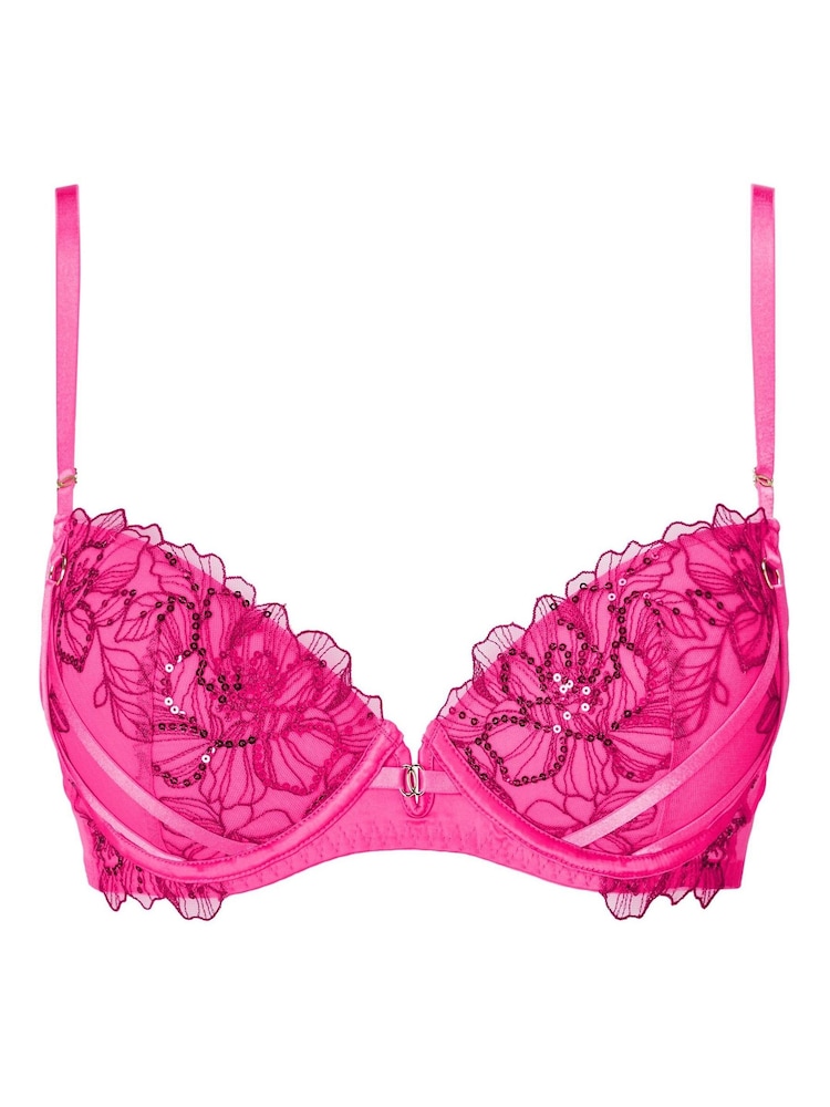 Ann Summers Pink Camille Sequin Floral Padded Plunge Bra - Image 4 of 4