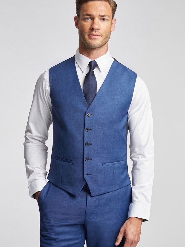 Ted Baker Tailoring Blue Slim Fit Cobalt Sharkskin Waistcoat - Image 1 of 3