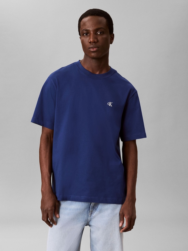 Calvin Klein Blue Short Sleeve Easy Monogram T-Shirt - Image 1 of 6 Calvin Klein Blue Short Sleeve Easy Monogram T-Shirt - Image 1 of 6