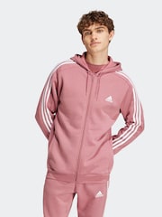 adidas Red Essentials Fleece 3 Stripes Zip Up Hoodie - Image 1 of 6