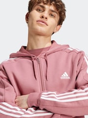 adidas Red Essentials Fleece 3 Stripes Zip Up Hoodie - Image 3 of 6