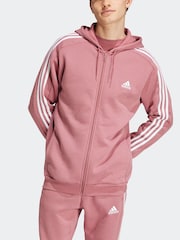 adidas Red Essentials Fleece 3 Stripes Zip Up Hoodie - Image 5 of 6