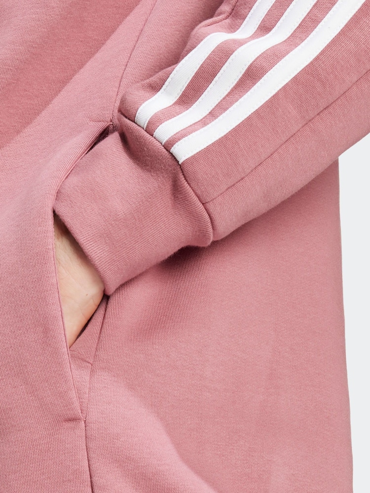 adidas Red Essentials Fleece 3 Stripes Zip Up Hoodie - Image 6 of 6