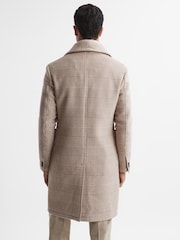 Reiss Oatmeal Jackie Wool Check Faux Fur Lapel Coat - Image 4 of 5