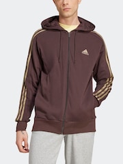 بني - adidas 100% Cotton Essentials French Terry 3-Stripes Zip-Up Hoodie - صورة 2 من 4