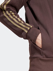 بني - adidas 100% Cotton Essentials French Terry 3-Stripes Zip-Up Hoodie - صورة 3 من 4