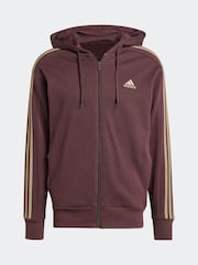 بني - adidas 100% Cotton Essentials French Terry 3-Stripes Zip-Up Hoodie - صورة 4 من 4