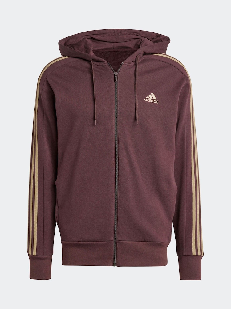 بني - adidas 100% Cotton Essentials French Terry 3-Stripes Zip-Up Hoodie - صورة 4 من 4