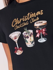 Lipsy Black Cocktail Club Christmas Embellished Crew Neck T-Shirt - Image 5 of 5