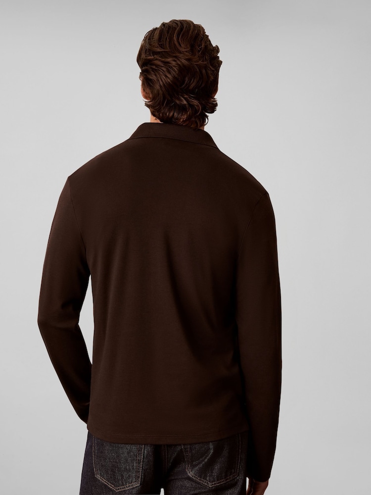 Grey - Calvin Klein Slim Cotton Long Sleeve Polo Shirt - Slika 2 od 6
