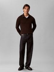 Grey - Calvin Klein Slim Cotton Long Sleeve Polo Shirt - Slika 3 od 6