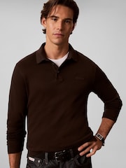 Grey - Calvin Klein Slim Cotton Long Sleeve Polo Shirt - Slika 5 od 6