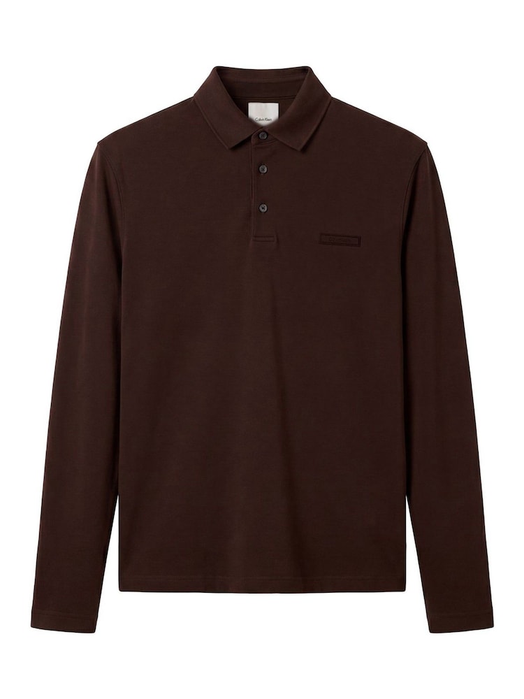 Grey - Calvin Klein Slim Cotton Long Sleeve Polo Shirt - Slika 6 od 6
