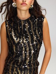 Lipsy Sequin Zebra Print High Neck Top - 图片3 / 7