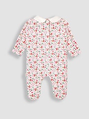 JoJo Maman Bébé Cream Robin Print Smocked Christmas Sleepsuit - Image 2 of 3