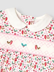 JoJo Maman Bébé Cream Robin Print Smocked Christmas Sleepsuit - Image 3 of 3