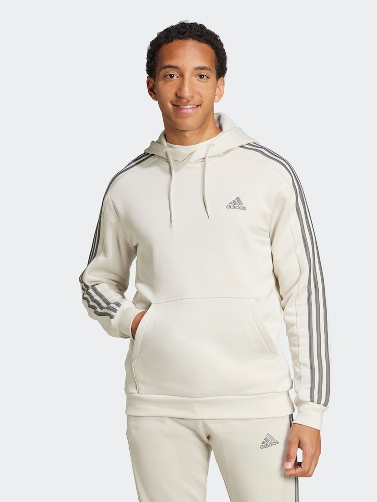 adidas Cream Essentials Fleece 3-Stripes 100% Cotton Hoodie - Image 1 of 7