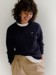GANT Navy Blue Stretch Cotton Cable Knit Jumper - Image 1 of 6