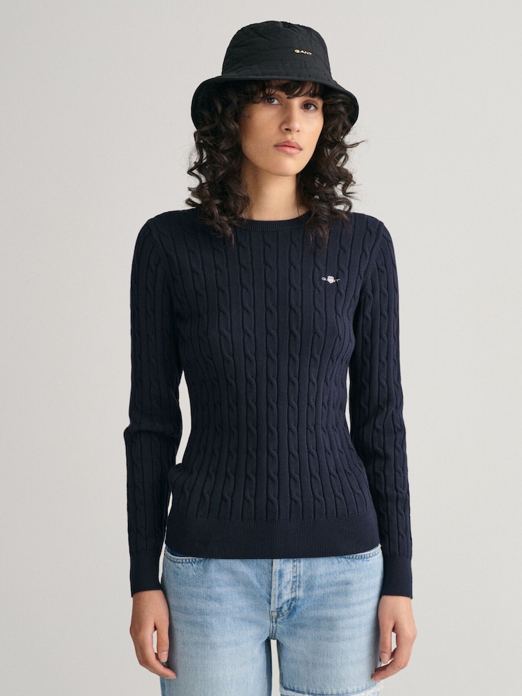 GANT Navy Blue Stretch Cotton Cable Knit Jumper - Image 2 of 6