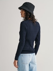 GANT Navy Blue Stretch Cotton Cable Knit Jumper - Image 3 of 6