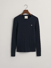 GANT Navy Blue Stretch Cotton Cable Knit Jumper - Image 6 of 6