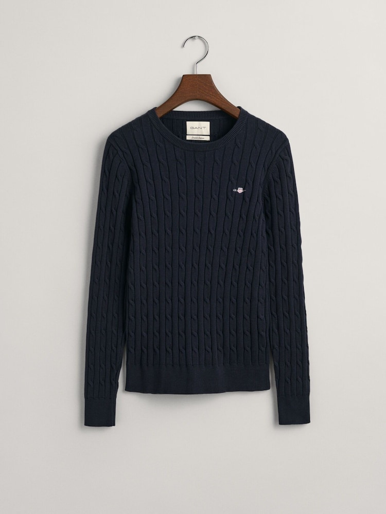 GANT Navy Blue Stretch Cotton Cable Knit Jumper - Image 6 of 6