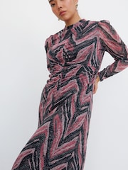 Oliver Bonas Pink Dotty Zebra Print Mesh Midi Dress - Image 1 of 7