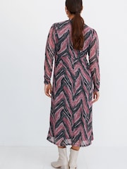 Oliver Bonas Pink Dotty Zebra Print Mesh Midi Dress - Image 2 of 7