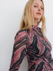 Oliver Bonas Pink Dotty Zebra Print Mesh Midi Dress - Image 3 of 7