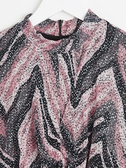 Oliver Bonas Pink Dotty Zebra Print Mesh Midi Dress - Image 6 of 7